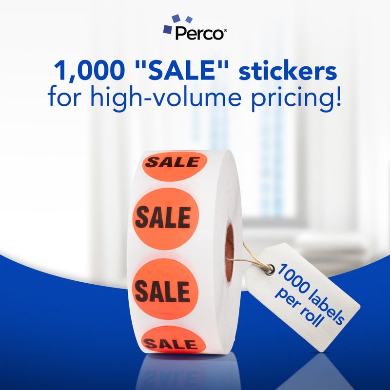 Perco 1-Inch Fluorescent Red Promotional Sale Circle Sticker Labels - 1,000 Labels Per Roll - Ideal for Retail, Flea Markets, Sales Events, Discount Marking, Clearance & More - Made in USA - Image 3